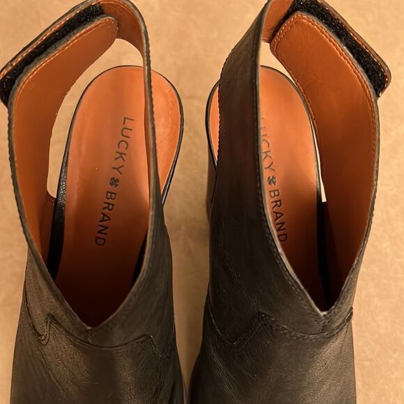 Lucky Brand Sz 9 Lizette Leather Open-Toe Ankle Booties EUC - Picture 8 of 13